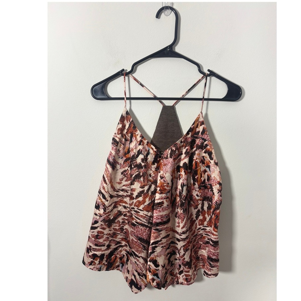 Daytrip Womens Abstract Animal Print Racerback Cami Top Brown Earthy Size M